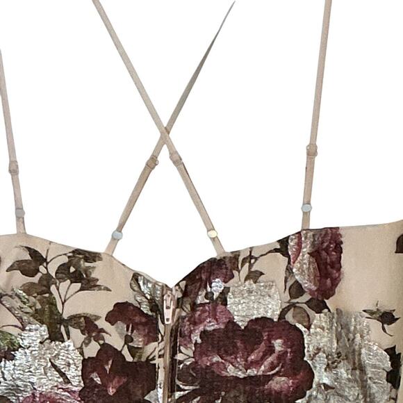 CRYSTAL DOLL Pink Metallic Floral Deep V-Neck Ball Gown Prom Bridesmaid Sz 3 - Picture 12 of 15